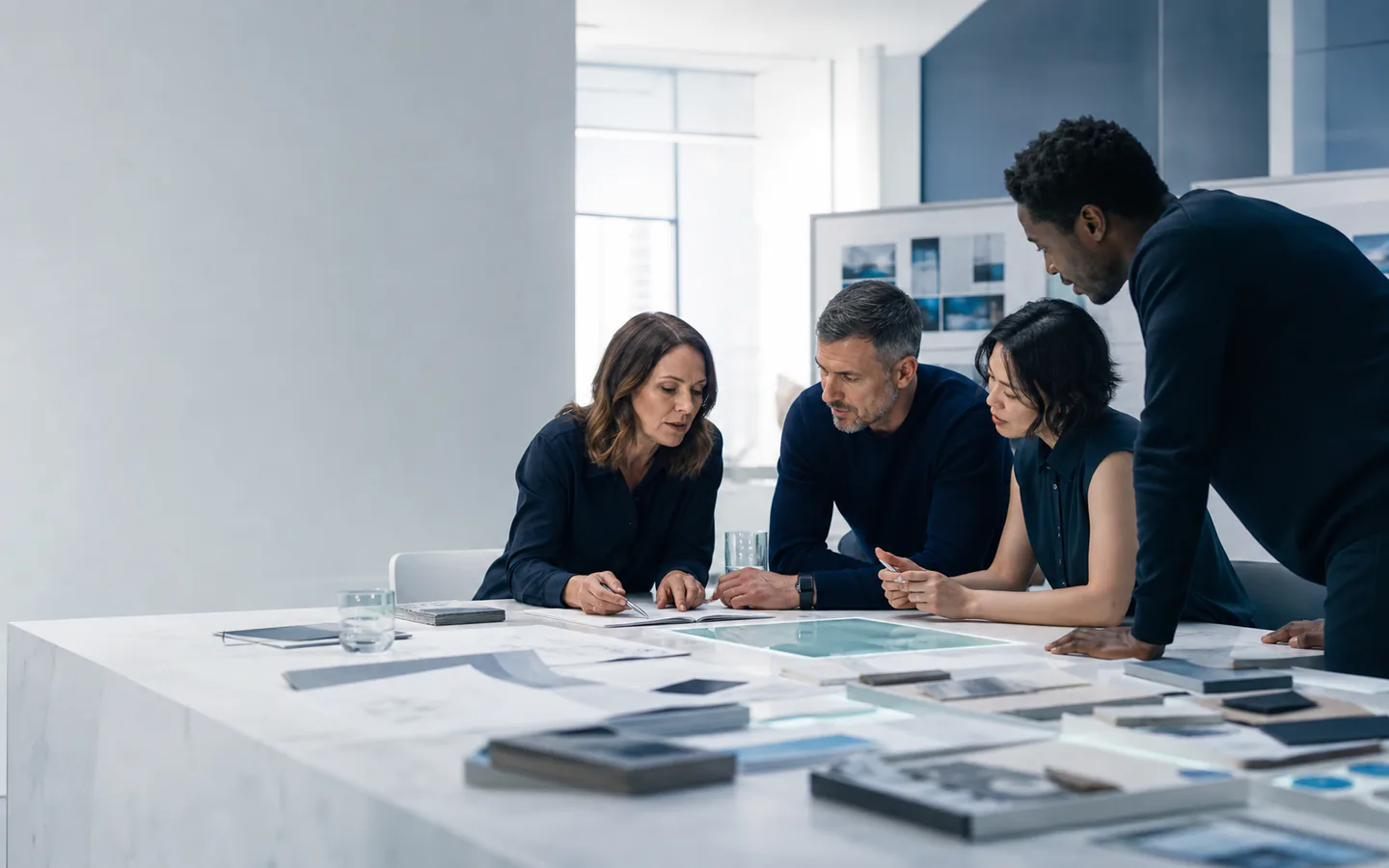 Professionals developing ideas together in a contemporary design studio